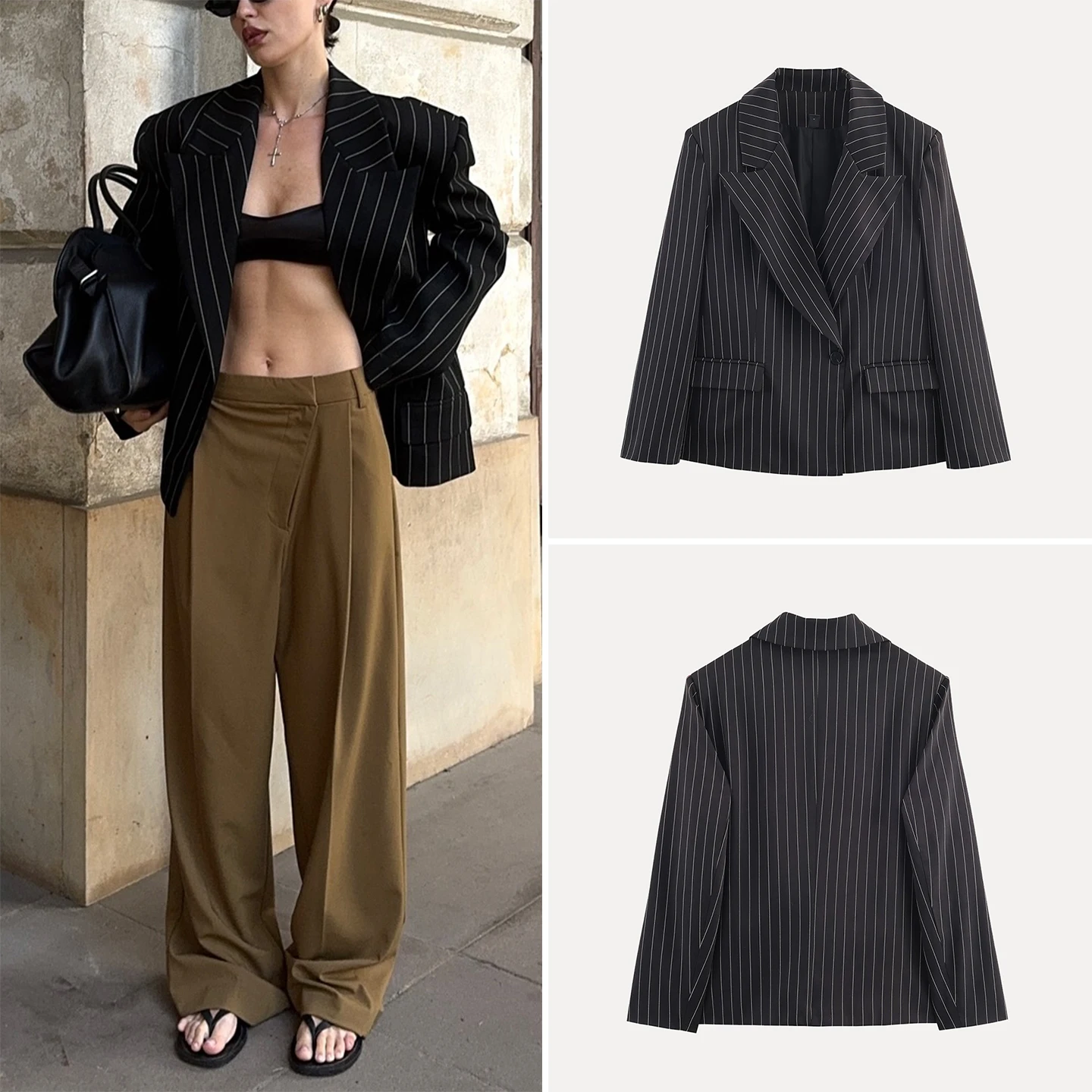 

Z женский костюм с широкими плечами в полоску Faion Jaet, новинка 2025, повседневная одежда Sle Personali Temperament, длинный све