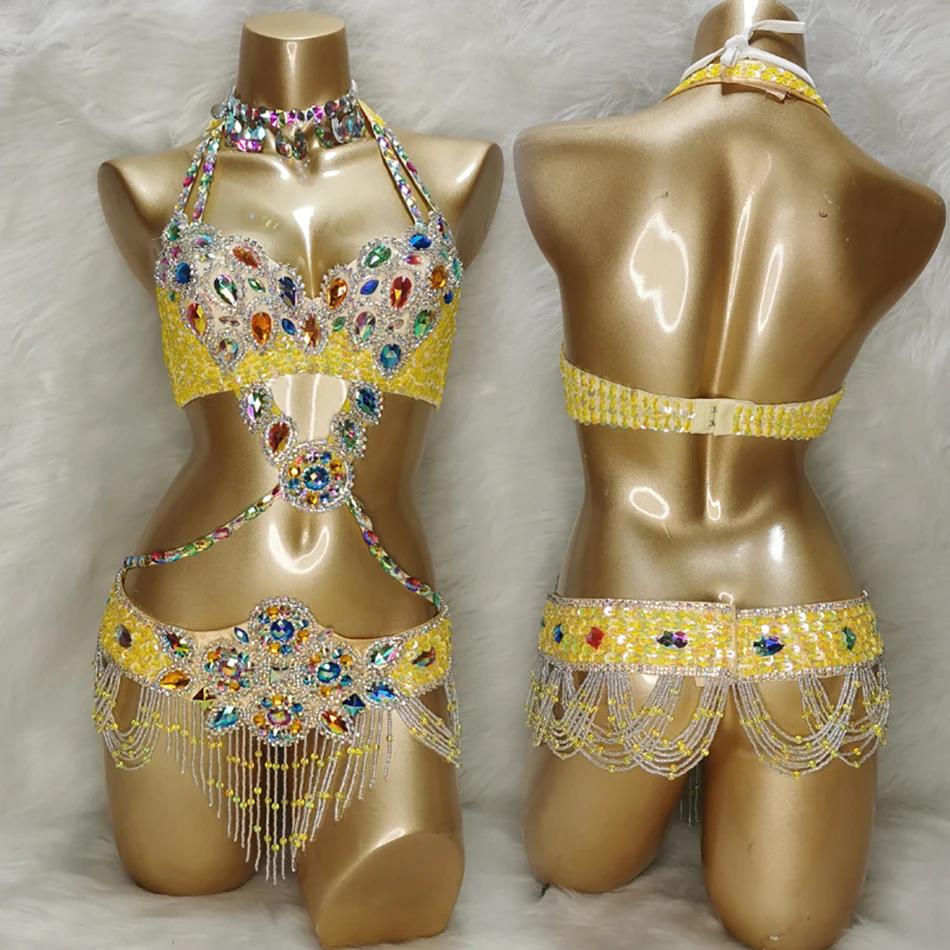 اكسسوارات الرقص الشرقي حمالة صدر مثيرة وحزام الخصر سلسلة للنساء البالغات مرحلة الأداء كرنفال قطاع أداء الرقص