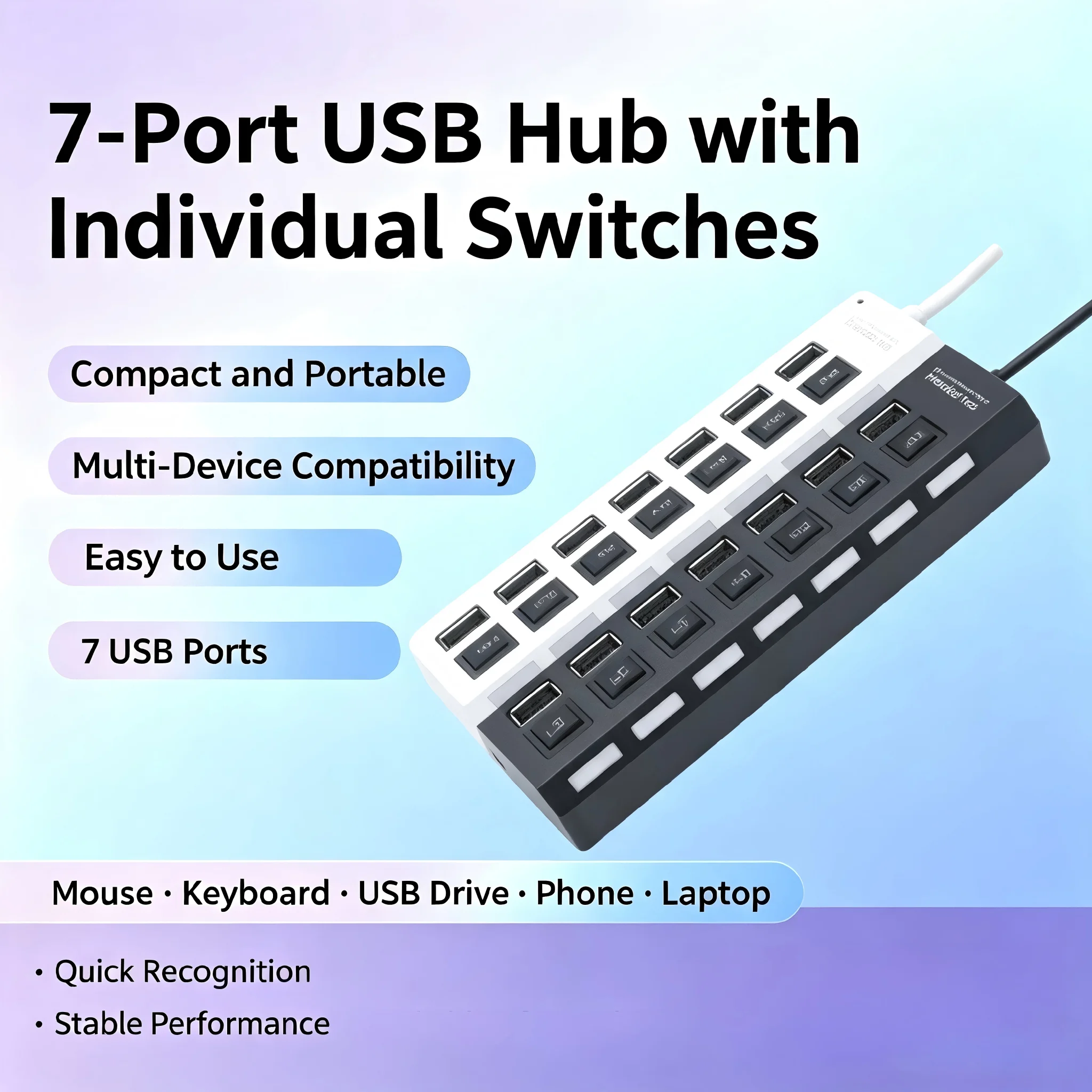 Switch Extension Hub 7-port USB2.0 Hub Computer USB Extension Hub One Drag  Seven USB2.0 Splitter PC Laptop Desktop