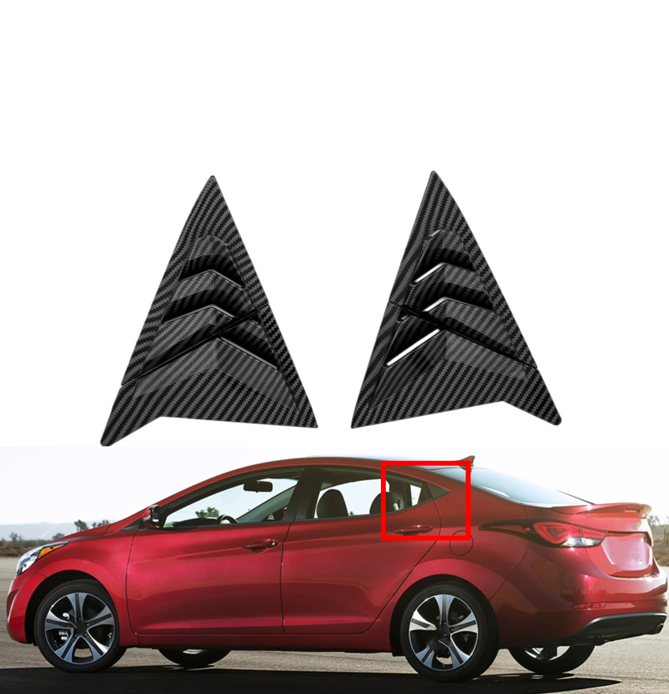 

For Hyundai Elantra Avante Sedan 2011-2015 Rear Side Vent Window Scoop Louver Trim Cover ABS Carbon Fiber Auto Accessories