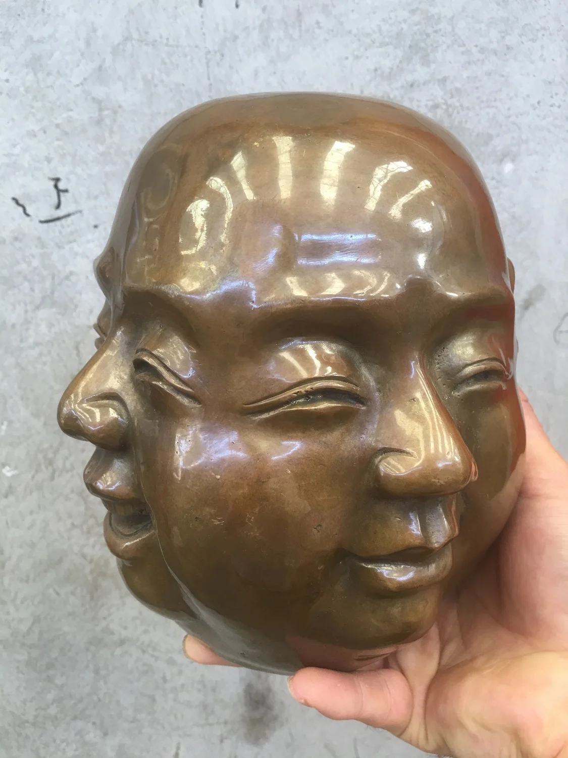 Brass Copper Buddha Head Sculpture, Buddhism Statue, Four Face, 19 cm
