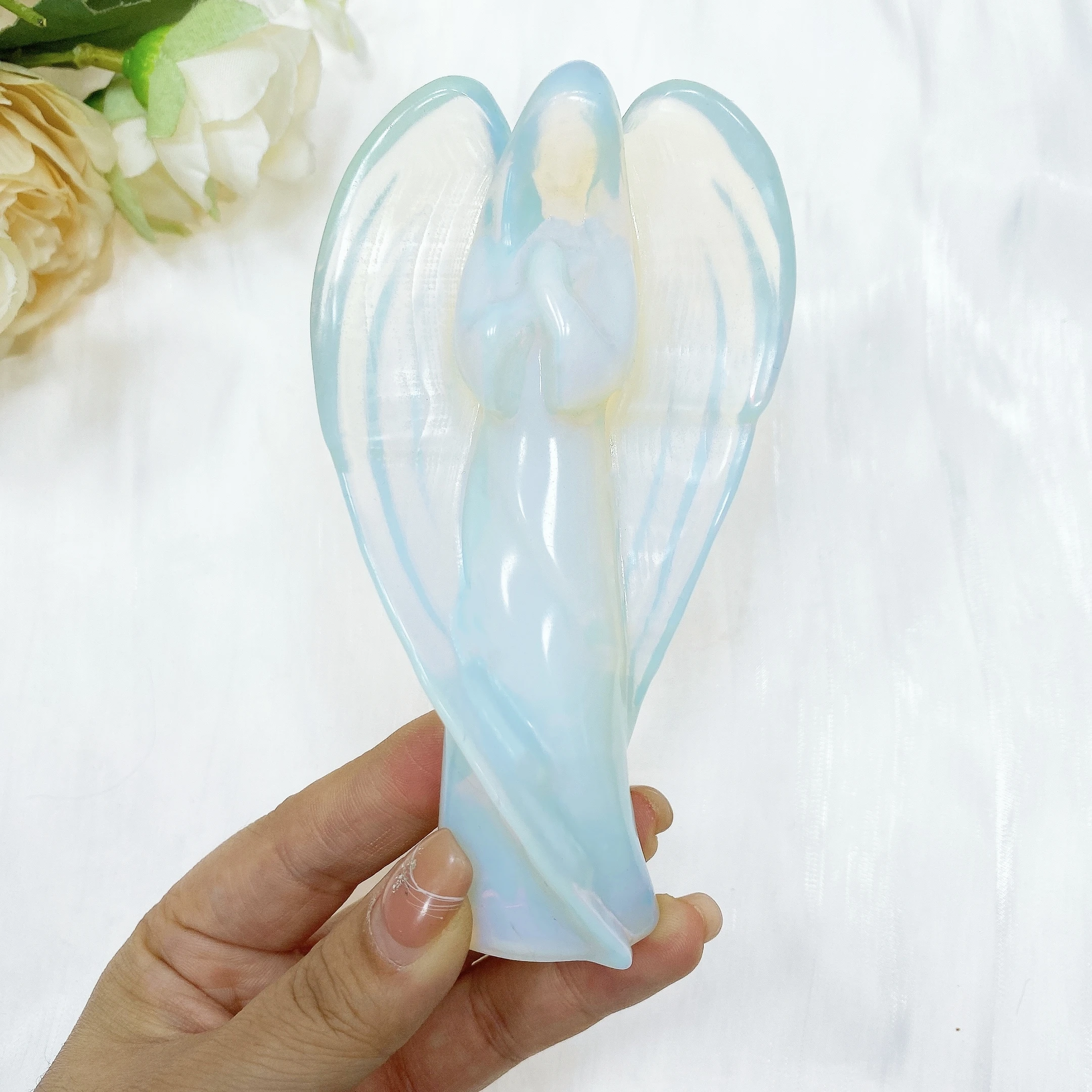 

4.5‘’ Crystal Pink Opalite Guardian Angel Figurine Hand Carved Reiki Stone Healing Gem statue Crafts Home Decoration Gifts