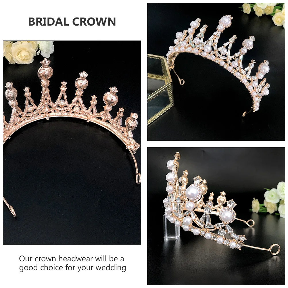 1 個パールブライダルクラウンバロックウェディングヘッドドレスエレガントな花嫁のヘアアクセサリーブライドメイドパーティーブライダルクラウンバロックヘッドドレス