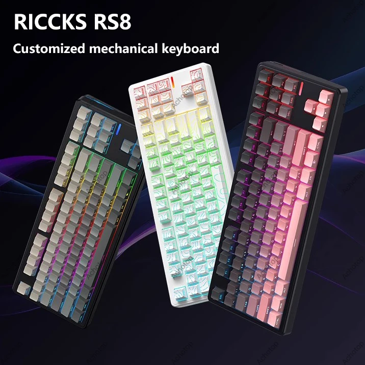

RICCKS RS8 Индивидуальная механическая клавиатура RS87 Hi-Fi-переключатель с возможностью горячей замены с боковой гравировкой BT 2,4G Беспроводная связь 4000/8000 мАч