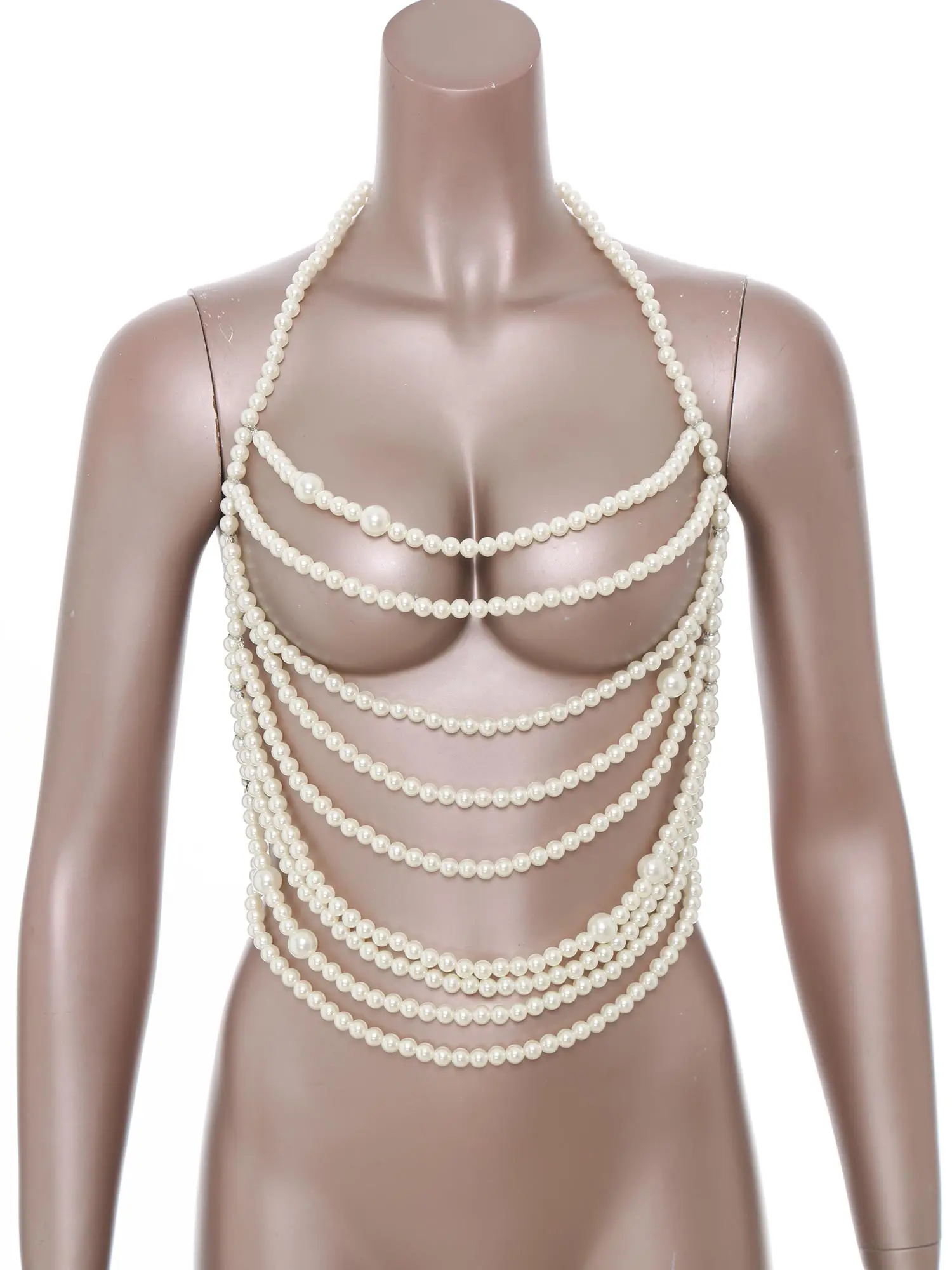 

Women's Faux Pearl Body Chain Accessory Shoulder Chain Luxurious Body Jewelry Crop Top Cover for Rave Party Costumes Decoration