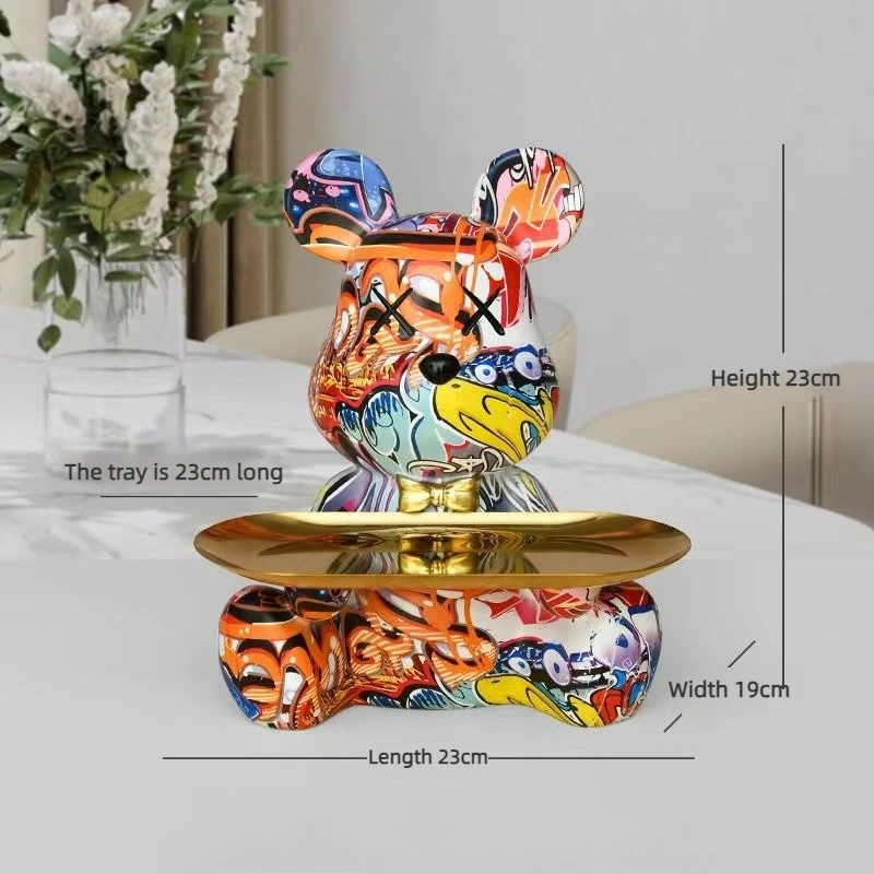 Trendige bunte Graffiti-Bär-Aufbewahrungsstatue aus abstraktem Kunstharz, niedlicher Doodle-Tier-Organizer, Schreibtischhalter für Home-Office-Ornamente – Detail 6