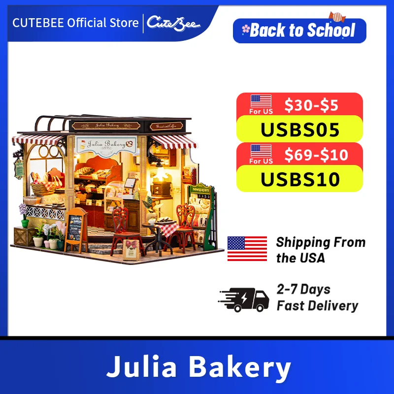 

CUTEBEE DIY деревянный кукольный домик миниатюрный кукольный домик комплект с пекарни модель игрушки для детей семейный любовник подарок для выпечки Юлия