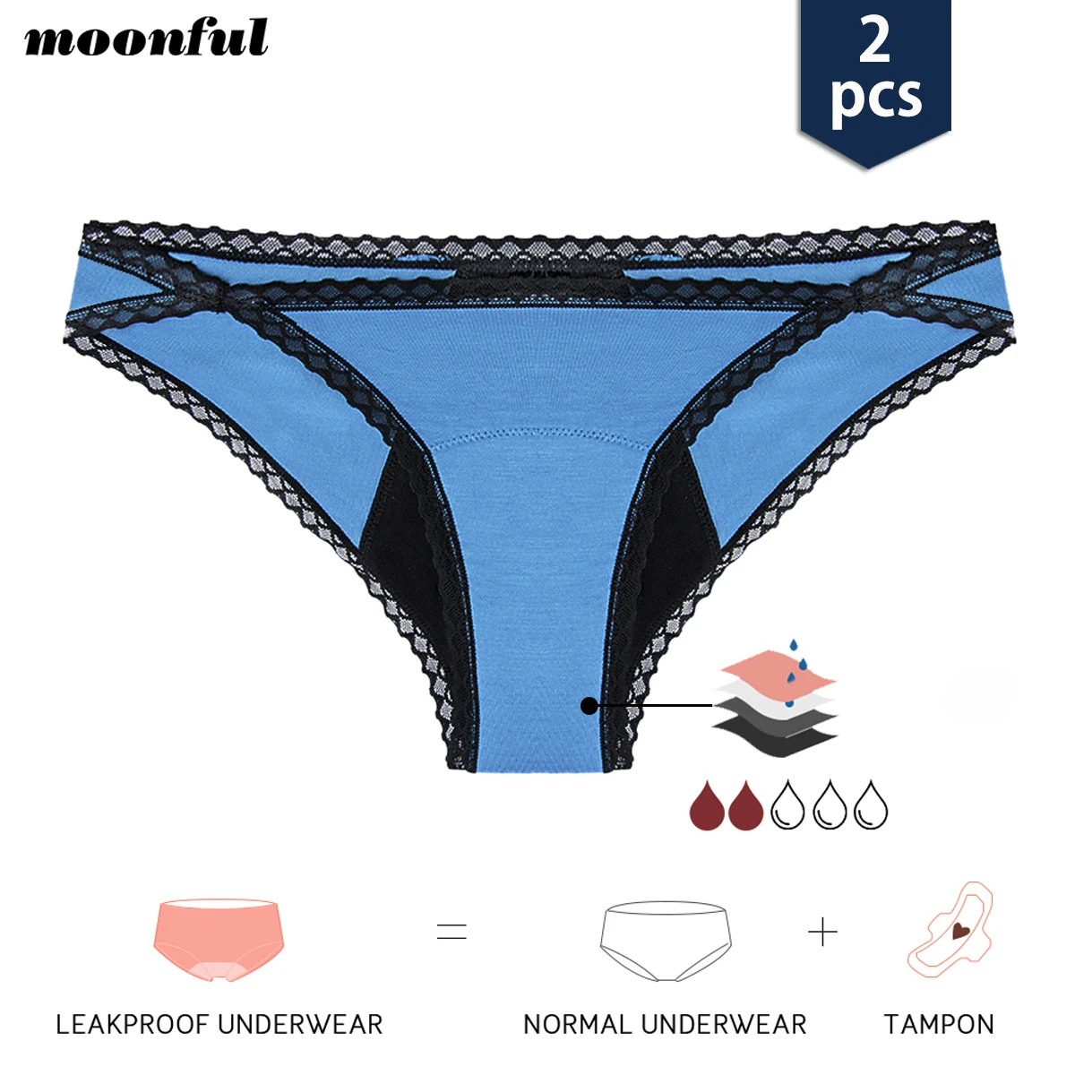 2PC/3PCS Bikini Menstrual Women Lace Menstruation Underwear Leak Proof Period Panties Reusable Cotton Menstrual Cycle Underpants