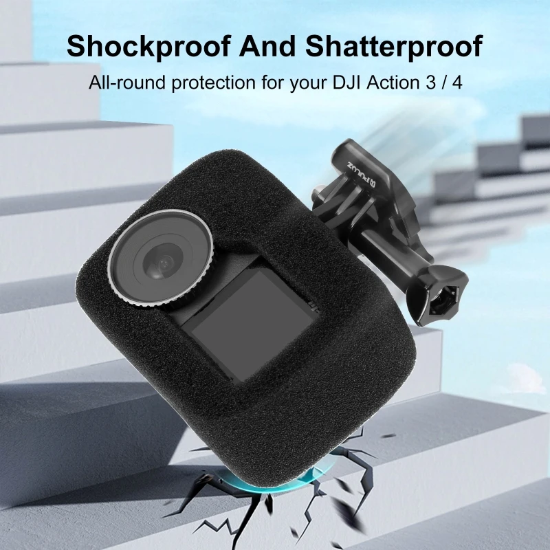PULUZ Sponge Windproof Cover For DJI Osmo Action 4 / Action 3 Camera Reduce Wind-noise Shockproof Protective Case Accessories