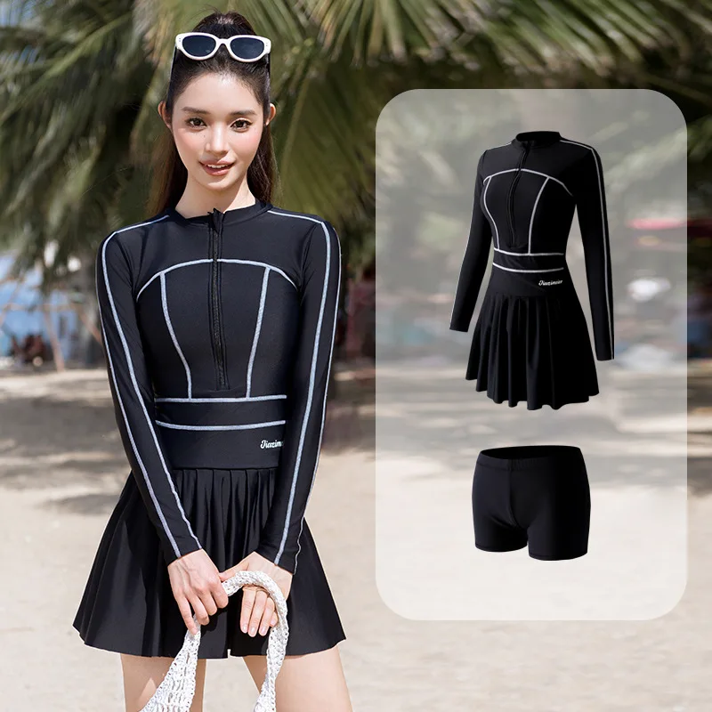 

Женский цельный купальник с шортами для мальчиков Юбка для плавания с длинным рукавом Рашгард Купальные костюмы Купальники Скромная спортивная одежда