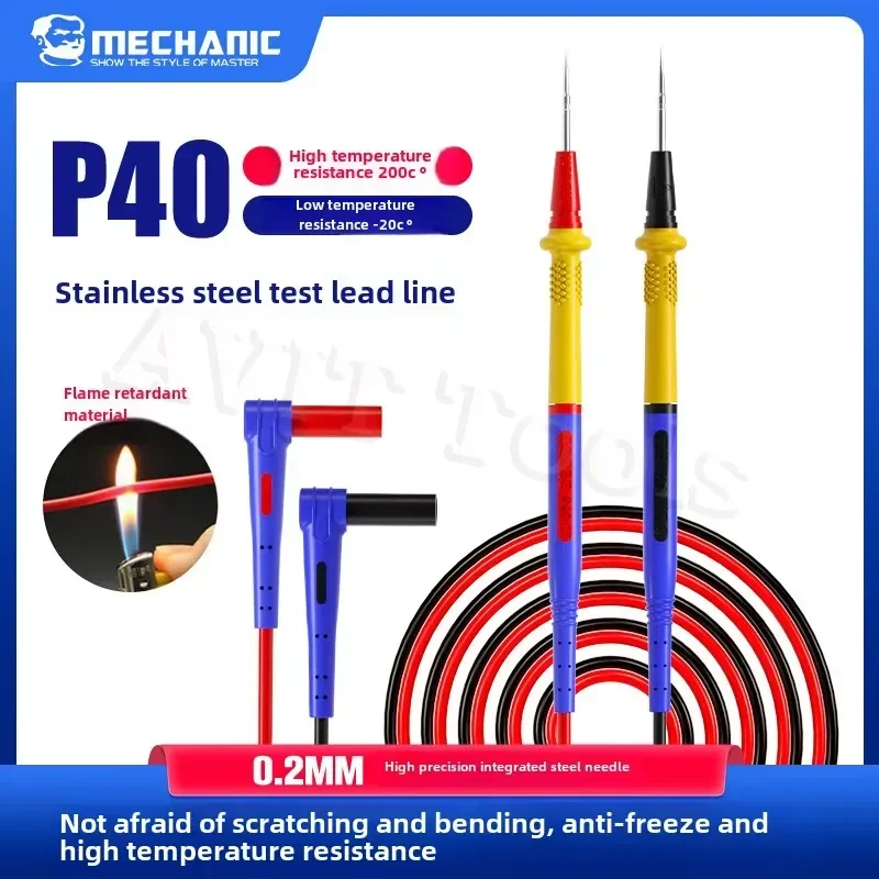 MECHANIC P40 멀티미터 펜, 디지털 멀티미터 테스트 로드용, 소프트 화상 방지 실리콘 와이어 추가 팁 테스트 펜, 1000V 20A