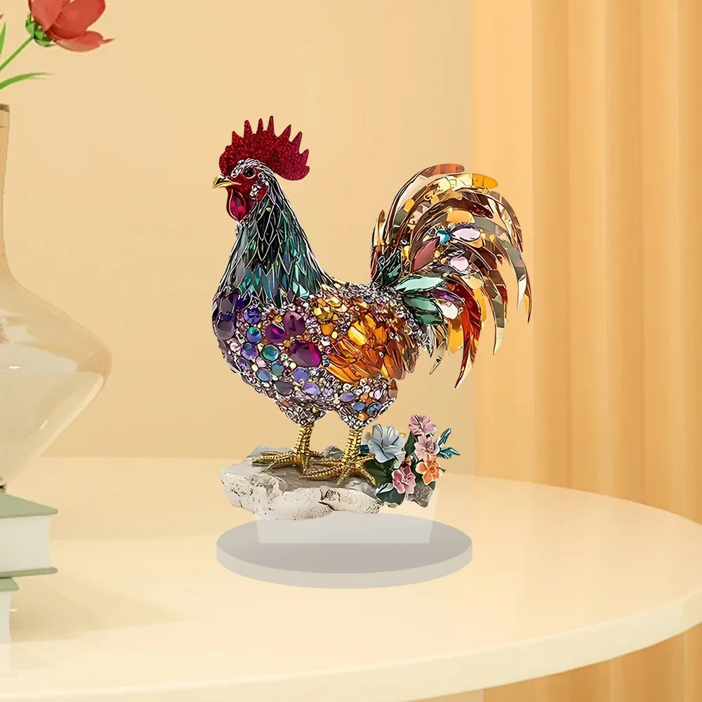Creative Colorful Wealth Recruiting Rooster Animal Ornament Flat Acrylic Home Office Desktop Decoration Ornament