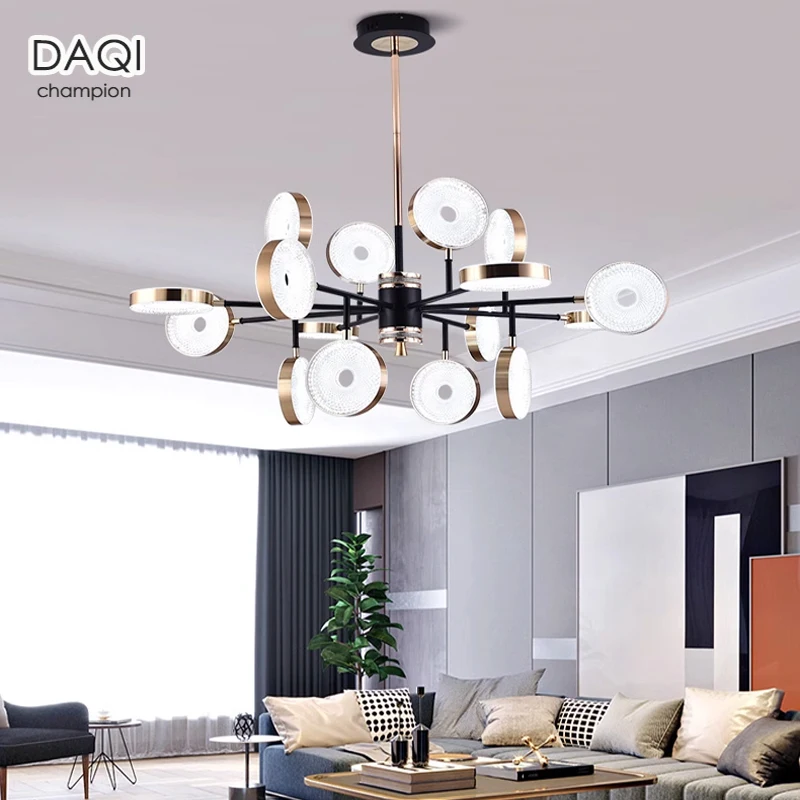 Nordic Round LED Chandelier para sala de estar e quarto, iluminação moderna para hotel, 3 cores, decoração interior