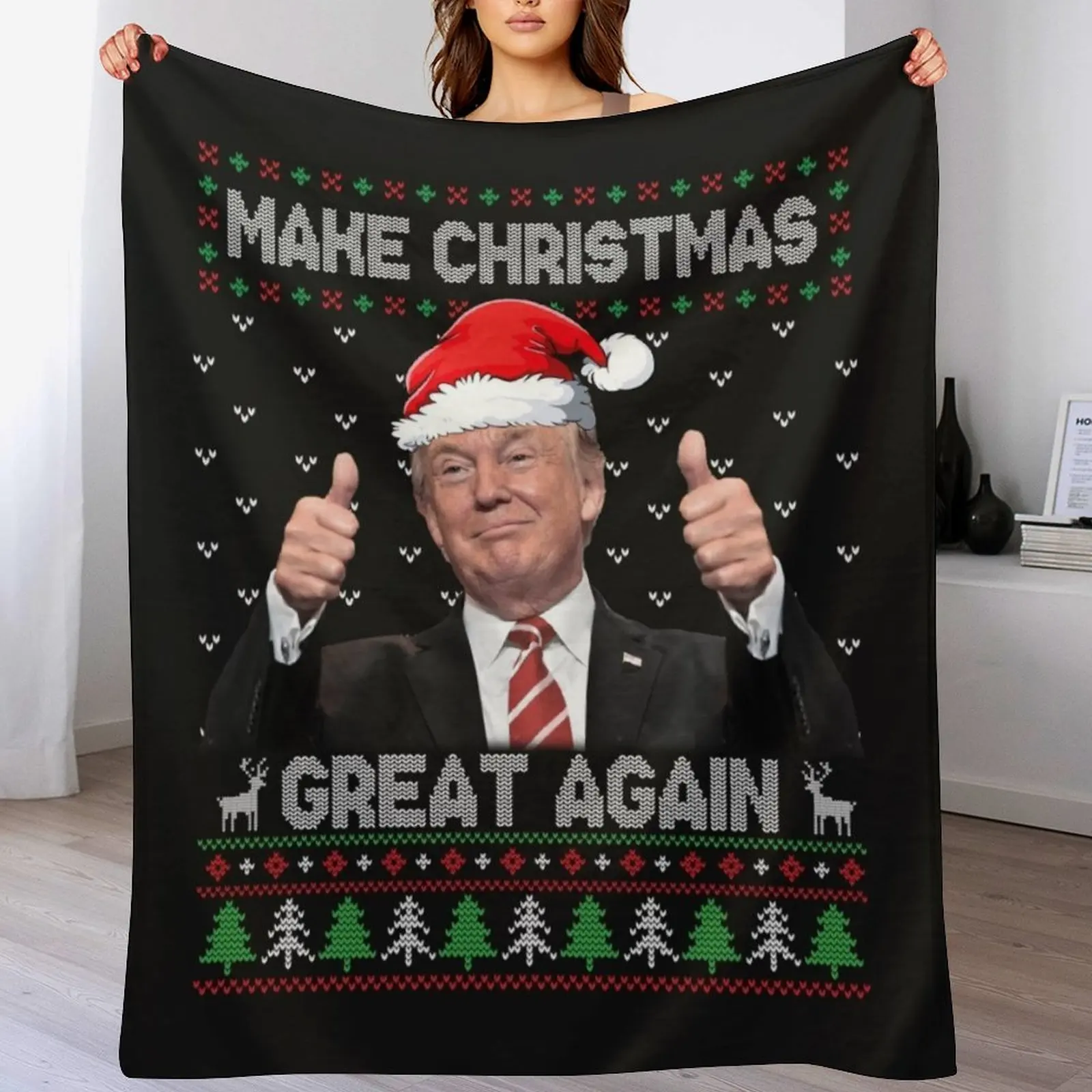 Funny Trump Make Christmas Great Again Ugly Sweater Xmas T Shirt Throw Blanket Furry Sofa Throw warm winter Sofa Blankets