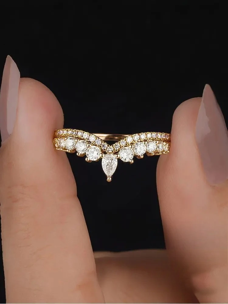 925 Sterling Silver Classic Water Drop Round Zircon Crown Ring For Women Engagement Wedding Luxury High Quality Fine Jewelry