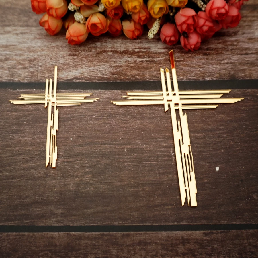 10/14cm 높이 새로운 디자인 중공 절단 아크릴 미러 크로스 태그 DIY Christening 선물 액세서리 파티 장식