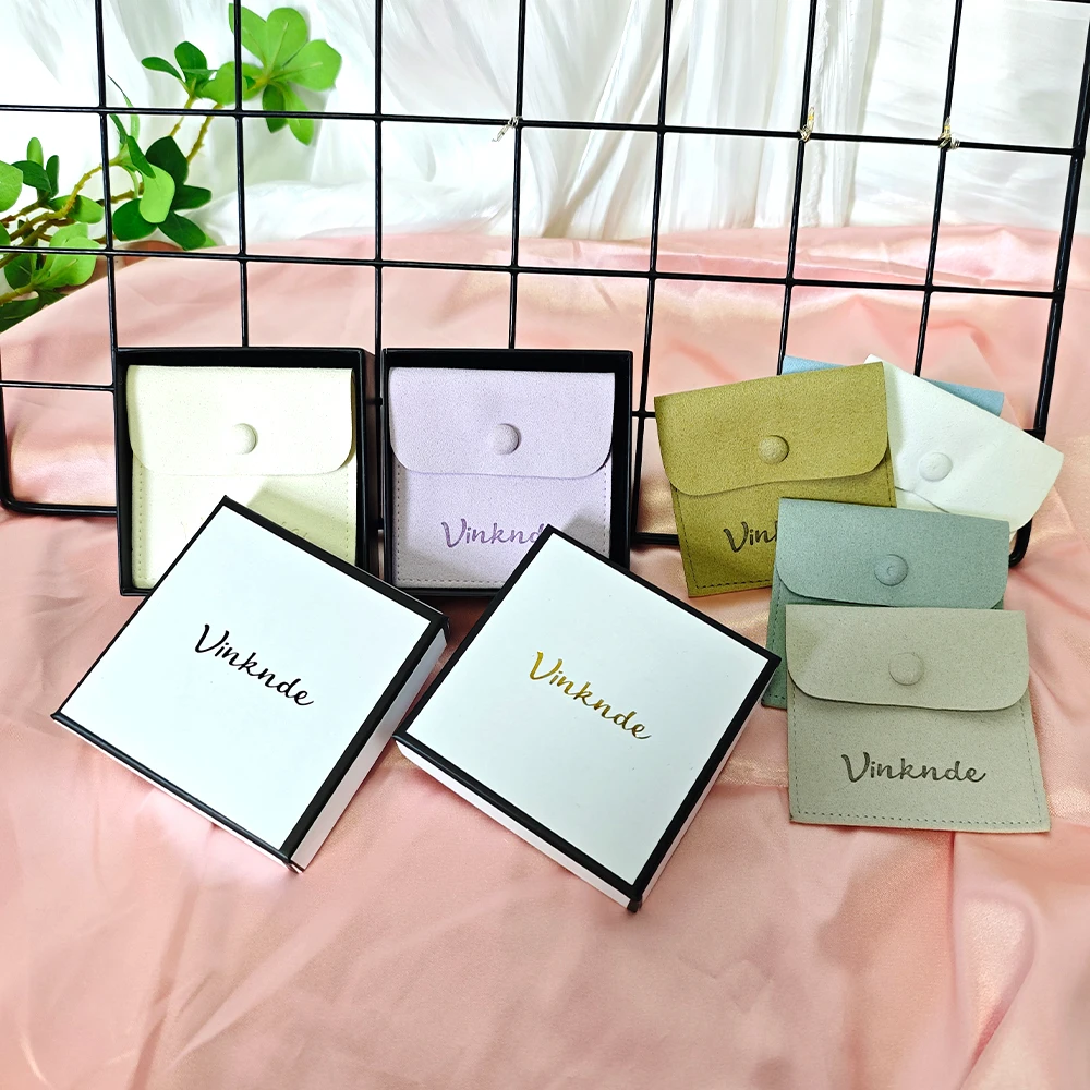 

Luxury White Black Cardboard Paper Bracelet Necklace Jewelry Boxes Packaging with Custom Logo Microfiber Button Snap Gift Bag