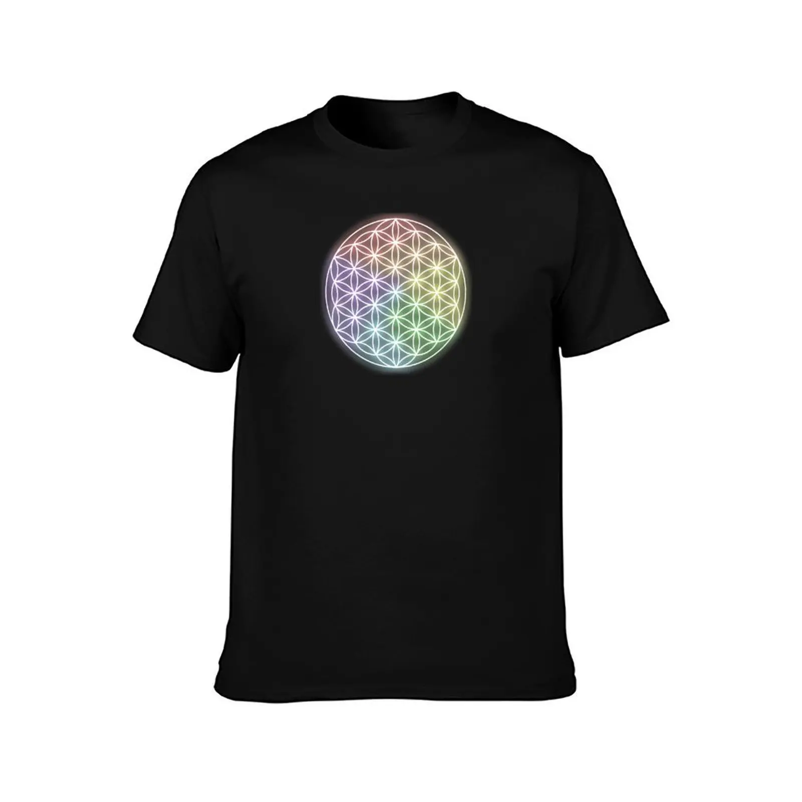 Bright multicolored flower of life T-Shirt Basic Casual Short Sleeve Cotton Shirt T-Shirt