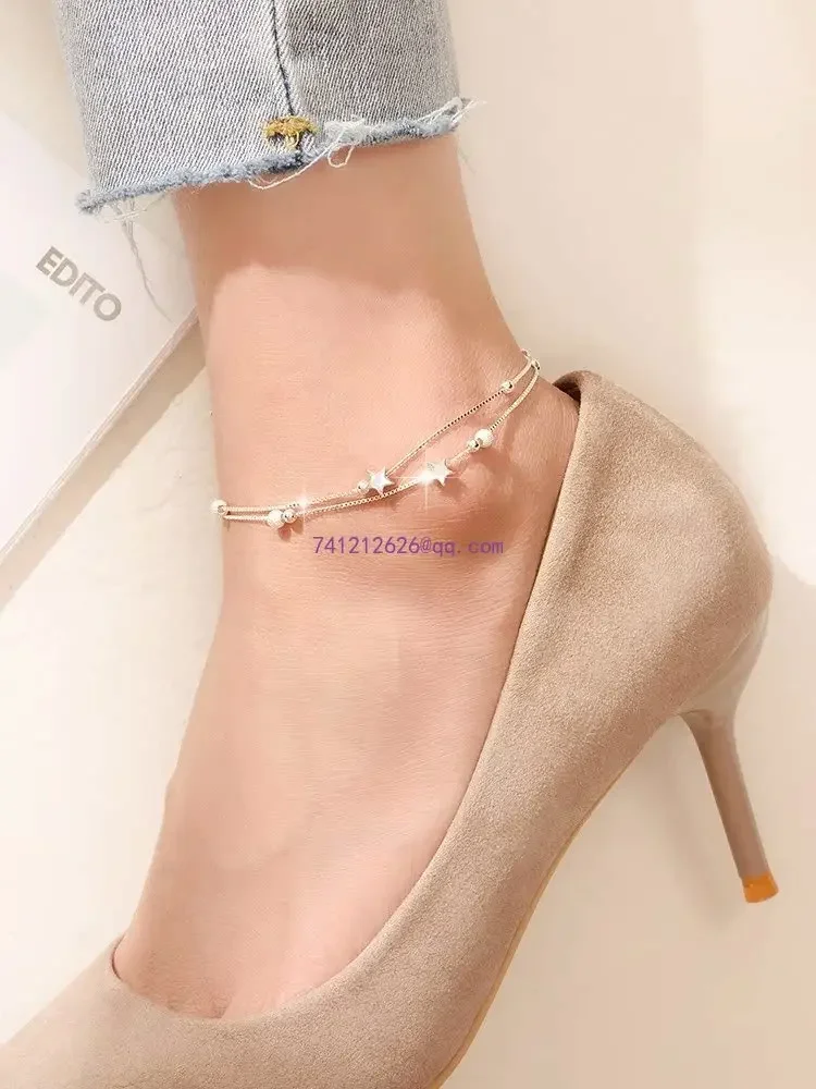 

with sexy and high-end feel Double layered star sterling silver ankle chain