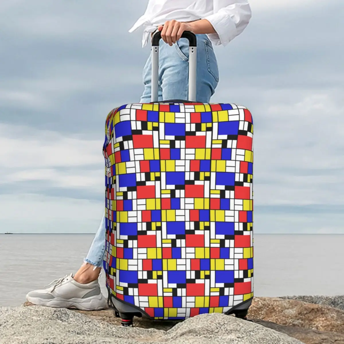 

Piet Mondrian De Stijl Suitcase Cover Protection Elastic Travel Luggage Protector Covers for 18-32 Inch