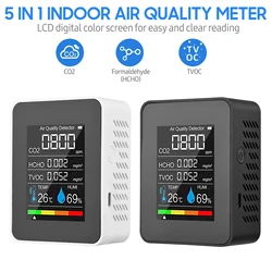 5 in 1 Air Quality Monitor Indoor CO2 Detector Formaldehyde HCHO TVOC Tester LCD Temperature Humidity Tester Alarm CO2 Meter