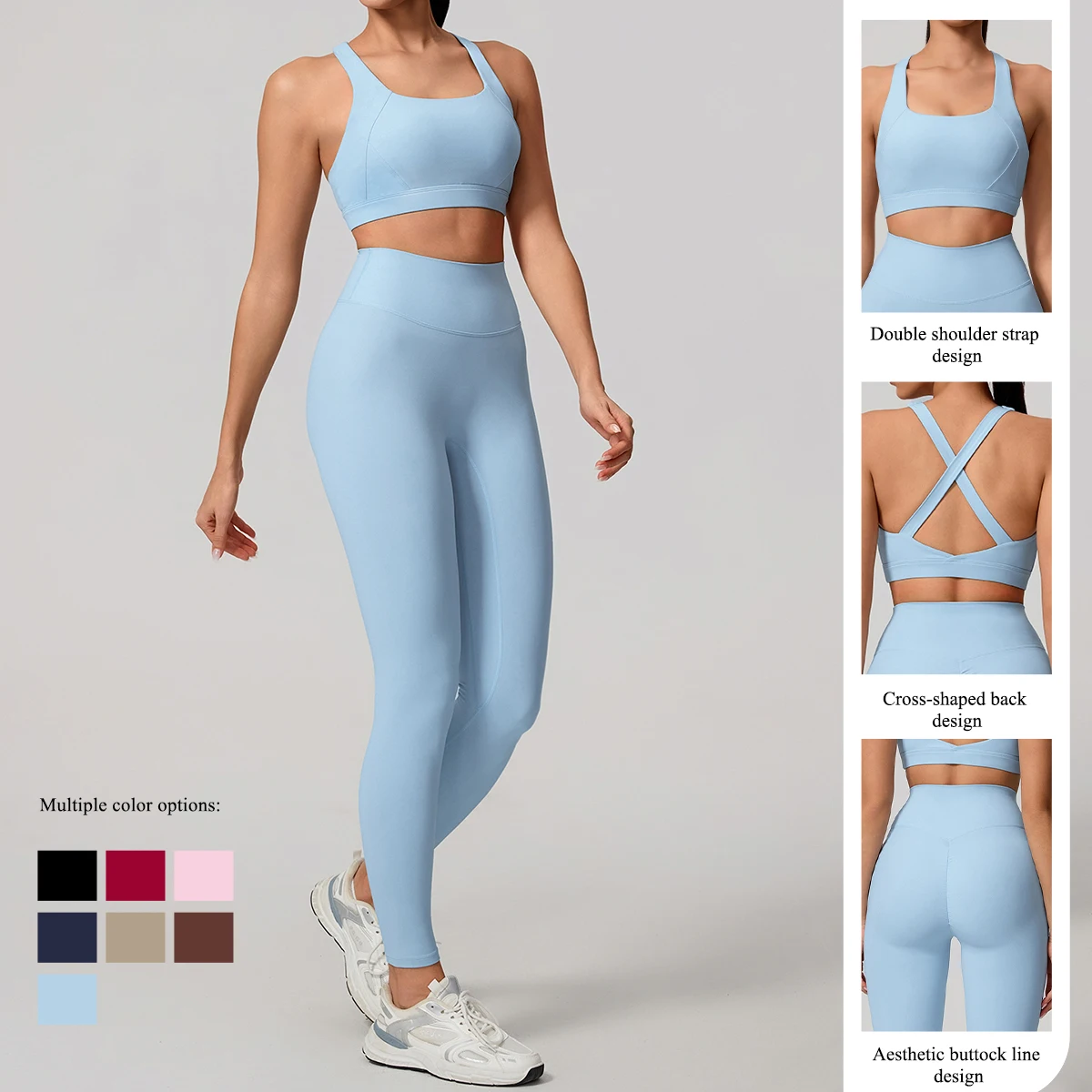 Hearuisavy Sports Bra Set Women Gym Sportswear High Waisted Butt Lifting Leggings High Strength Shockproof Running Fitness Tops