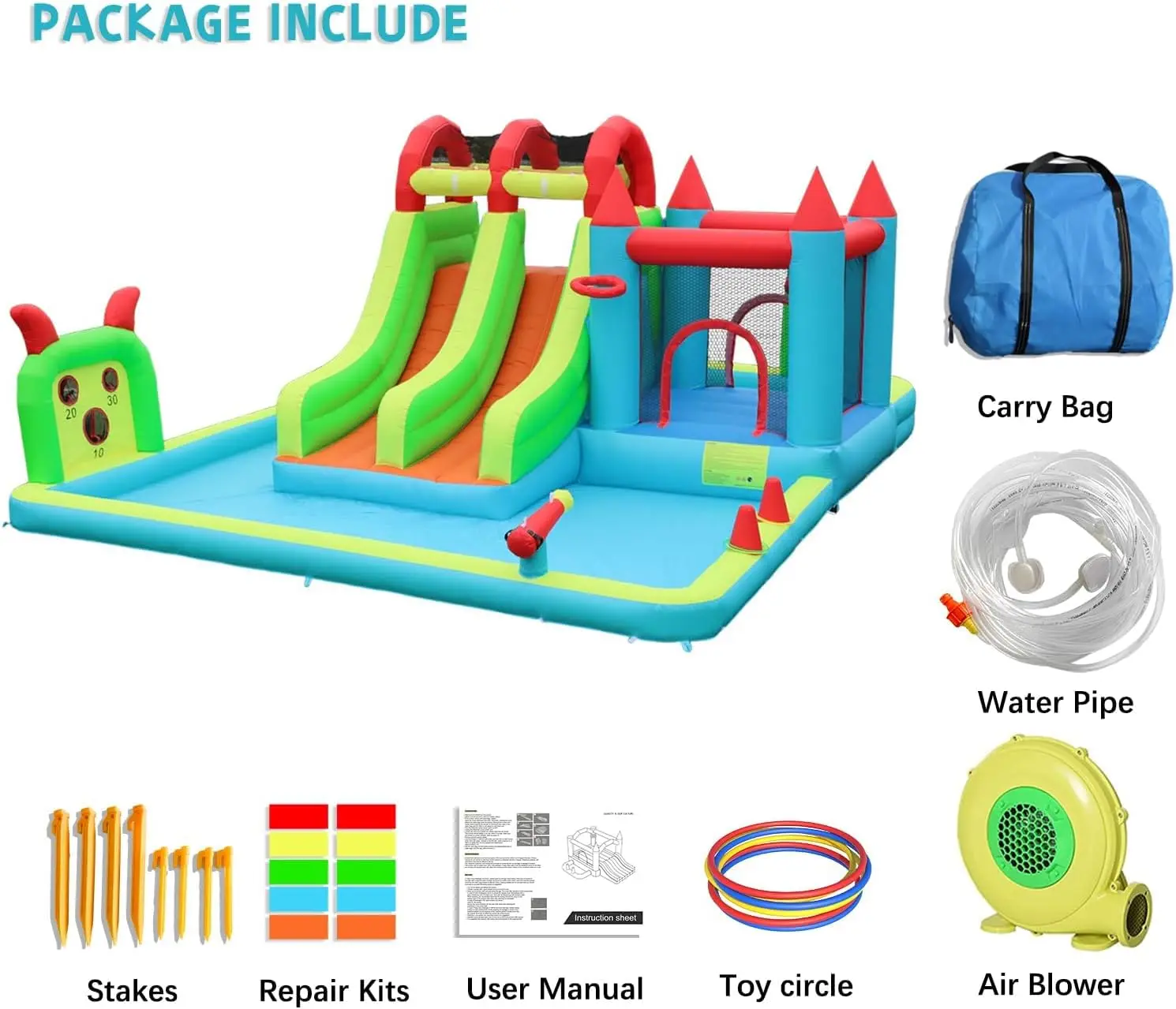 Inflatable Water Slide Park 18x15FT Mega Bounce House for Kids | Double Waterslide, Large Splash Pool, Deep Pool, Tunnel, Shower view 6