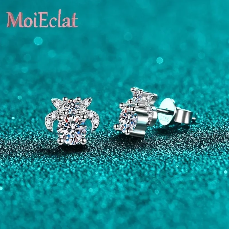 For Women Dazzling 1ct Moissanite Stud Earrings Cute Cow Platinum Pt950 Ear Studs Premium Wedding Fine Jewelry Valentines Gift