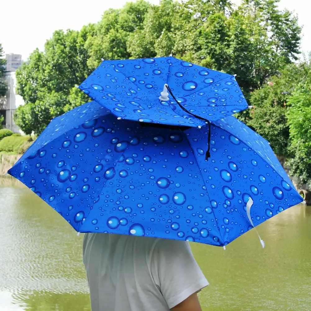 

Portable Rain Umbrella Hat Foldable Outdoor Fishing Sunshade Waterproof Camping Headwear Beach Head Hats Fishing Hat 115cm