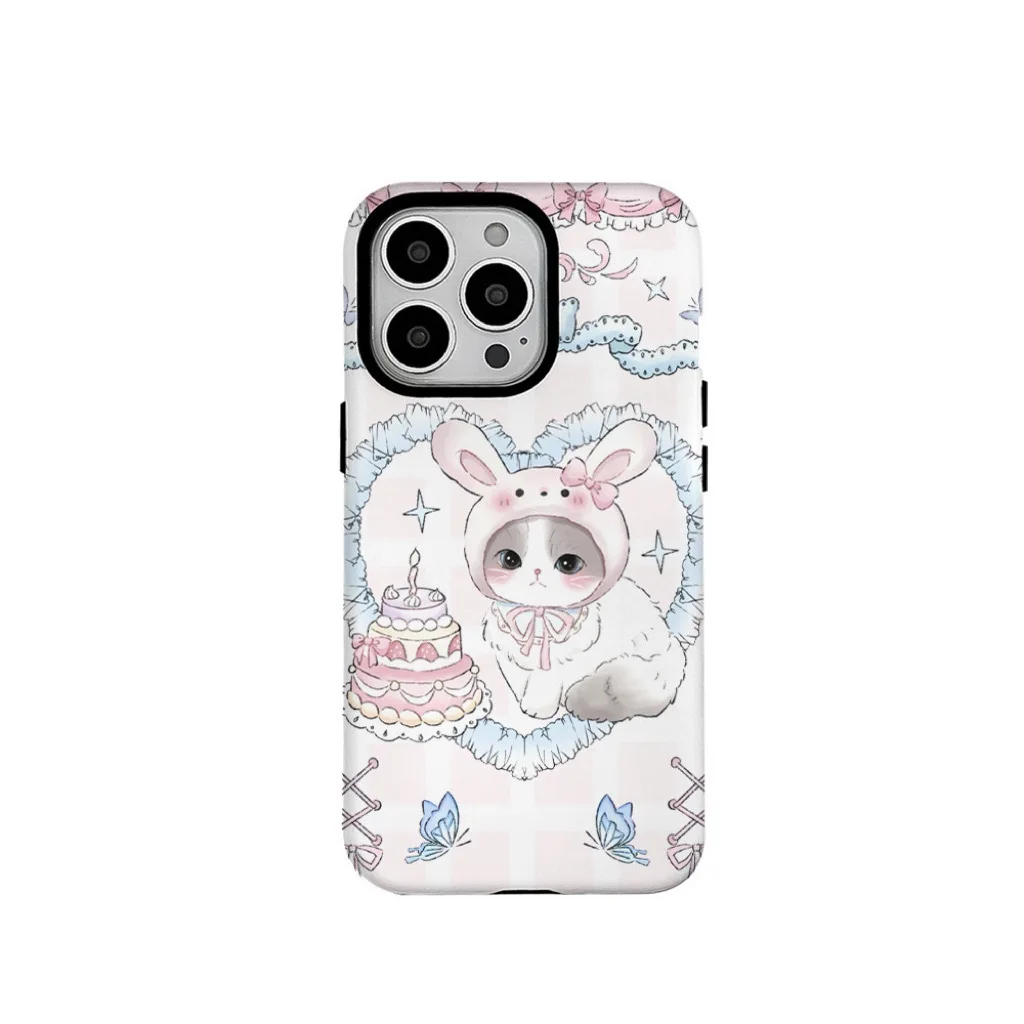 

INS Rabbit Birthday Cake Pink Phone Case for IPHONE 15PRO MAX 14 13 12 11 PRO Plus XR Acrylic TPU Two in One Mobile Phone Cases