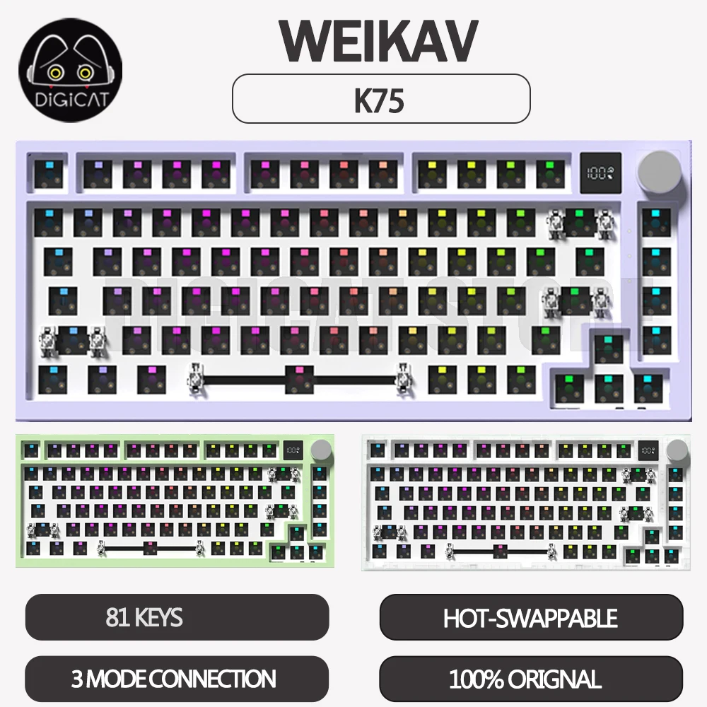 

WEIKAV K75 Mechanical Keyboard Kit Hot Swap 3 Mode Gasket Structure Office Keyboard RGB Light 81Key Rollover Gamer Keyboard Gift