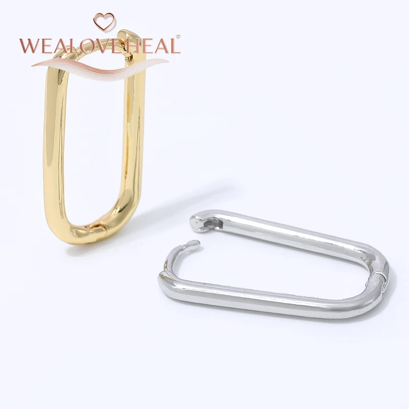18K vergoldete Messing-Quadrat-Huggie-Ohrringe für Frauen, abgerundeter rechteckiger dünner Ring, minimalistischer geometrischer zarter Schmuck als Geschenk – Detail 18
