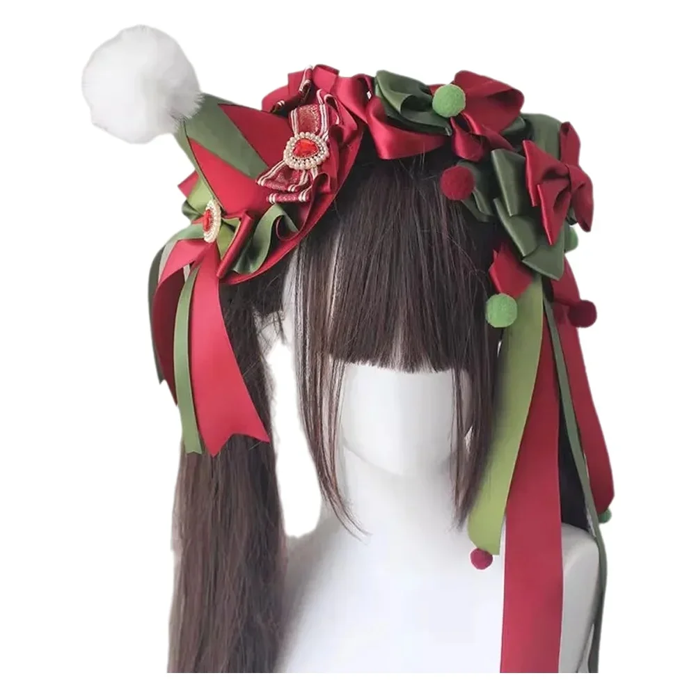 

Сказка с новыми красными и зелеными аксессуарами для волос ручной работы в стиле Лолиты. Рождественские аксессуары для гротескного клоуна.