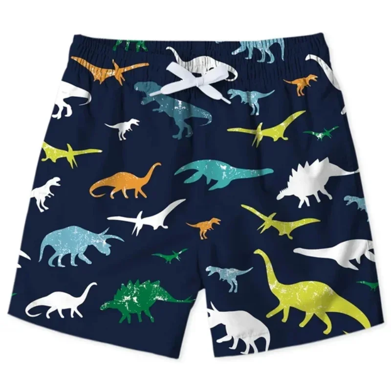 Cute Shark Dinosaur Pattern Beach Shorts For Men 3d Print Cartoon Animal Swim Trunks Men's Surfing Board Shorts Streetwear
