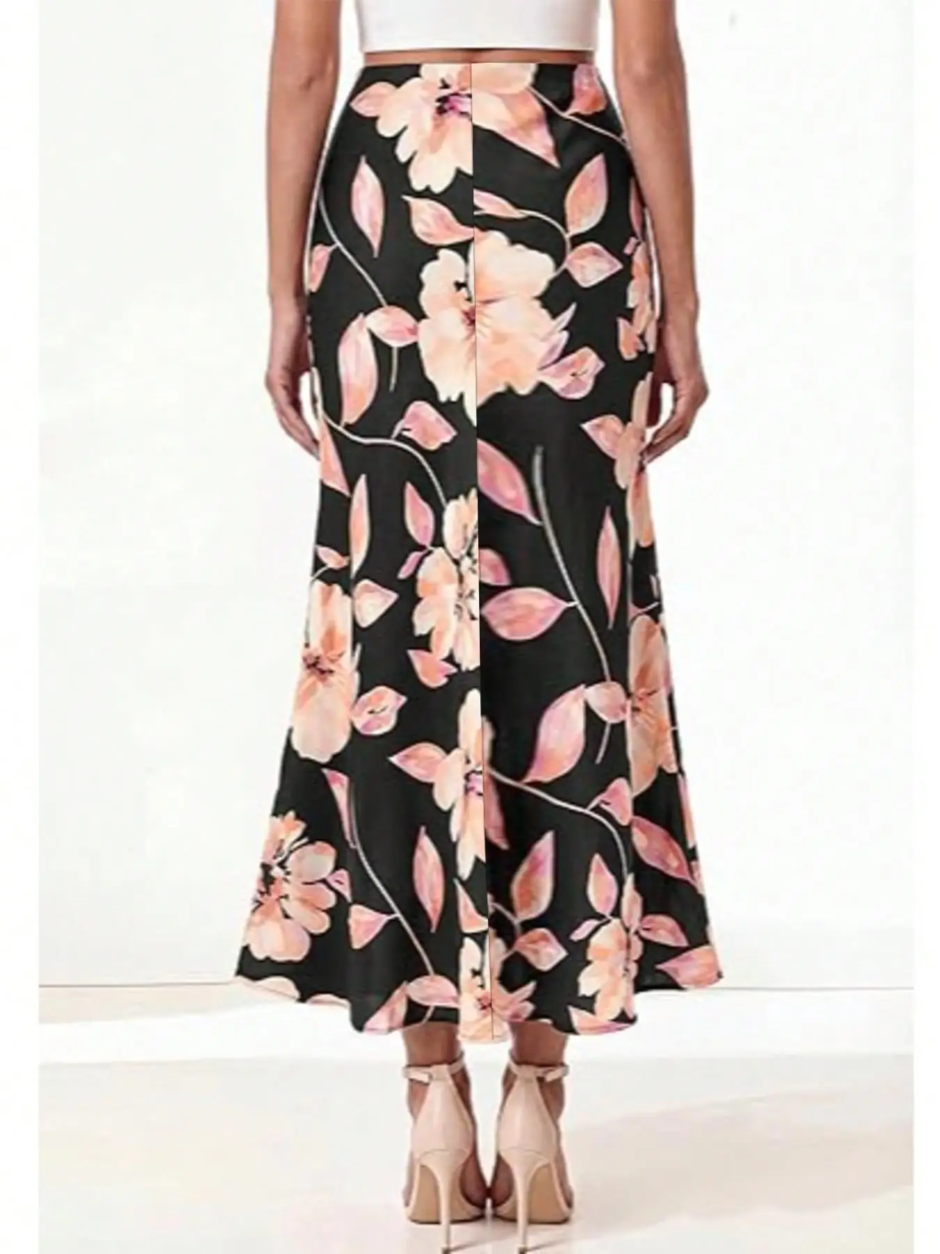 Women's Bohemian Style Silk Midi Dress High Waist A-Line Fashion Print Spring Summer Cross-Border European American Trade