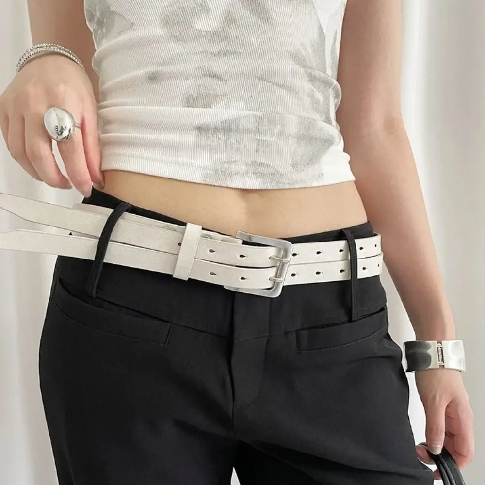 

Retro Vintage Women's Belt Leather Y2k Waist Belt Versatile Double-Breasted Dress Jeans Belt Waist Accessories