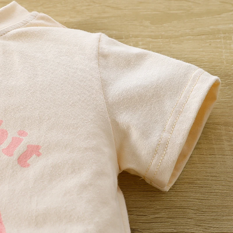 

Easter Summer Outfit Toddler Girls Shorts Sets Short Sleeve Letter Rabbit Print Tops Solid Color Shorts Clothes Sets