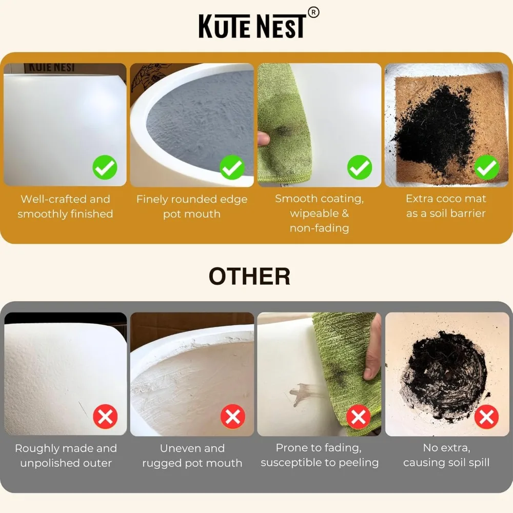 زارع ألياف مستدير مدبب بقطر 16.5 ارتفاع × 15، فتحة تصريف، لمسة نهائية ناعمة، مقاومة للطقس للاستخدام الداخلي والخارجي #5