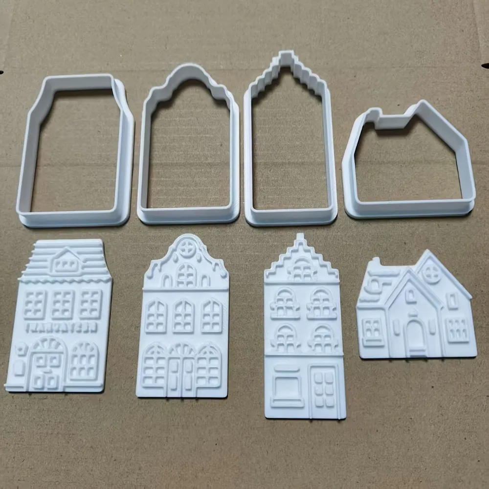 4-teiliges Lebkuchenhaus-Ausstechformen-Set, 3D-geprägte Stadthaus-Keksausstecher für Weihnachtsbacken, Kuchen und Festtagsleckereien – Detail 5