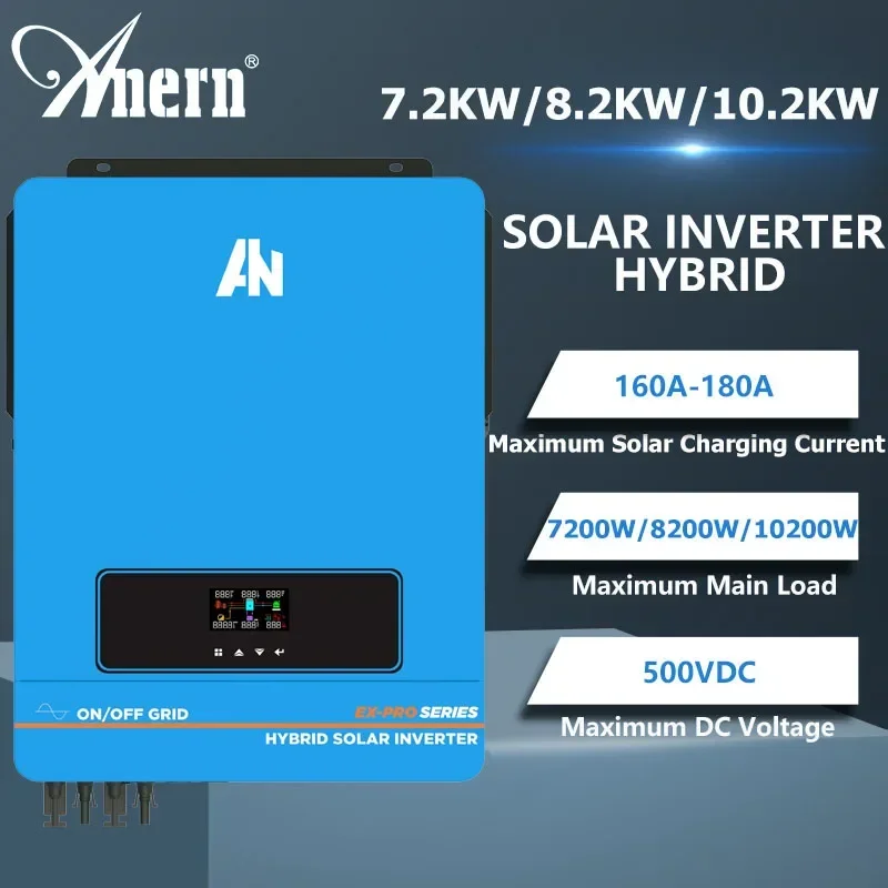 7200W 8200W 10200W On and Off Grid Solar Inverter Hybrid MPPT 160A 180A 230V Pure Sine Wave DC 48V for Battery Charger