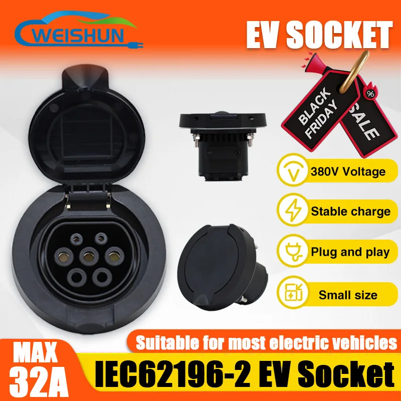 IEC 62196-2 Type 2 Socket 32A Electric Vehicles AC Charging Pole Socket Type2 female socket Single/three Phase 220V