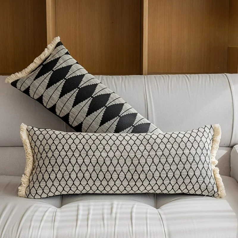 Long Pillows Black Geometric Jacquard Cushion Case Modern Fashion Decorative Pillow Cover For Sofa Chair Home Decorations