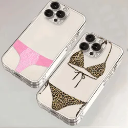 투명 커버 레오파드 프린트 팬티 iPhone 16 15 14 13 12 11 Mini Pro Max X XR XSMax 7 8 Plus SE20 용 비키니 전화 케이스