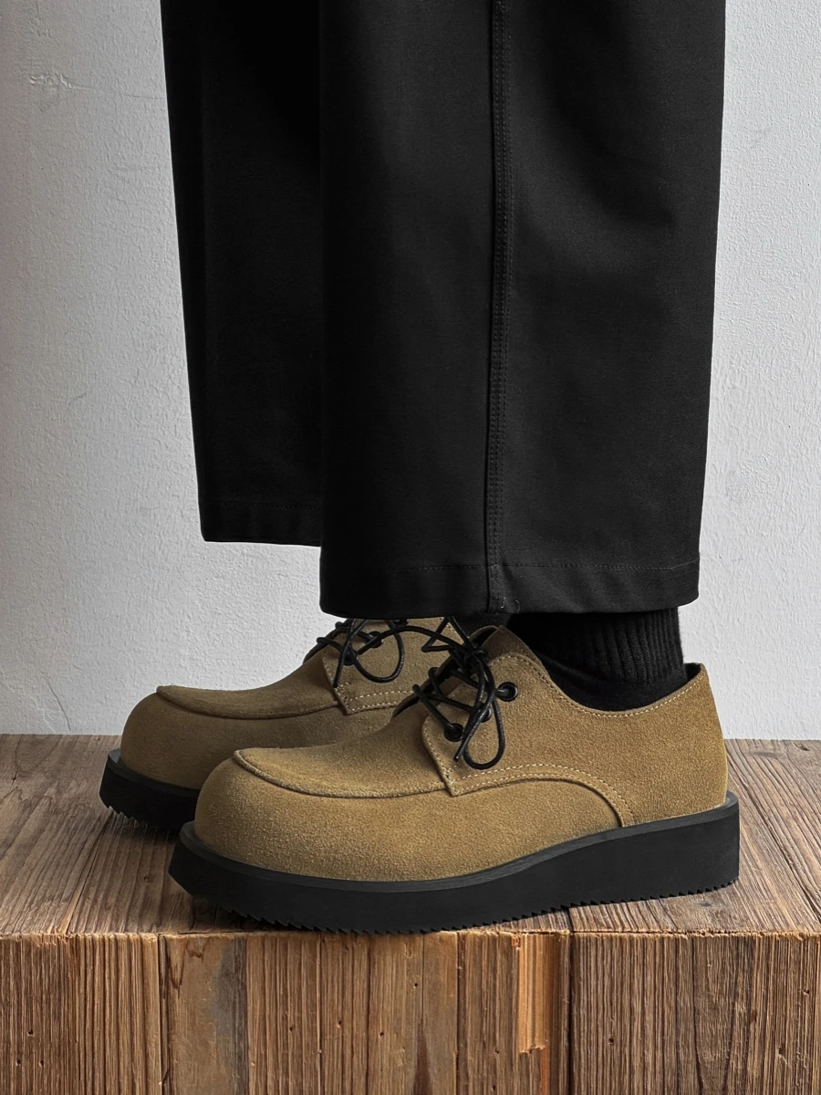Cleanfit Men's Retro American Style Fleece Lined Thick Bottom  Shoes Unique Design Large Head Shoes Casual Leather Shoes
