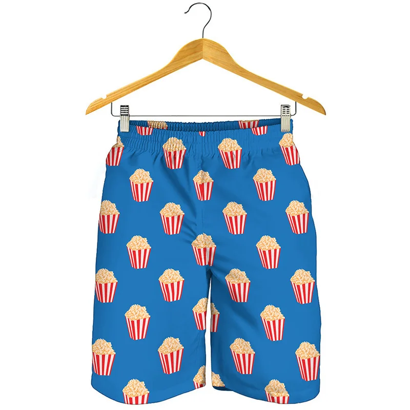 Cute Food Popcorn 3D Print Beach Shorts Men Kids Surf Board Shorts Cool Oversized Short Pants Summer Quick Dry Swimming Trunks