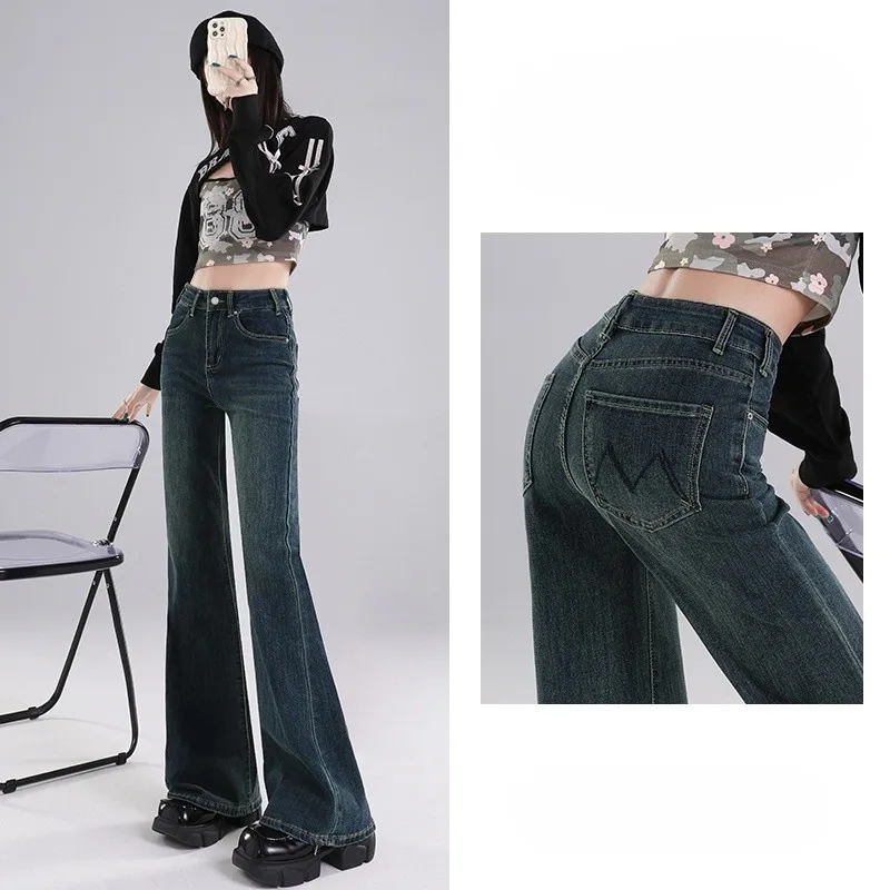 

Джинсы Bootcut, женские винтажные Y2K, стирка, обычный минимализм, джинсы с градиентом для отдыха, основы, средняя талия, деловые формальные косые GF