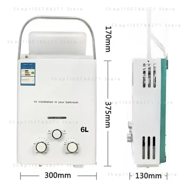 6L Propane Gas LPG Tankless Water Heater 12KW Stainless Steel Instant Hot Water Heater for Outdoor Camping With Shower Head Kit