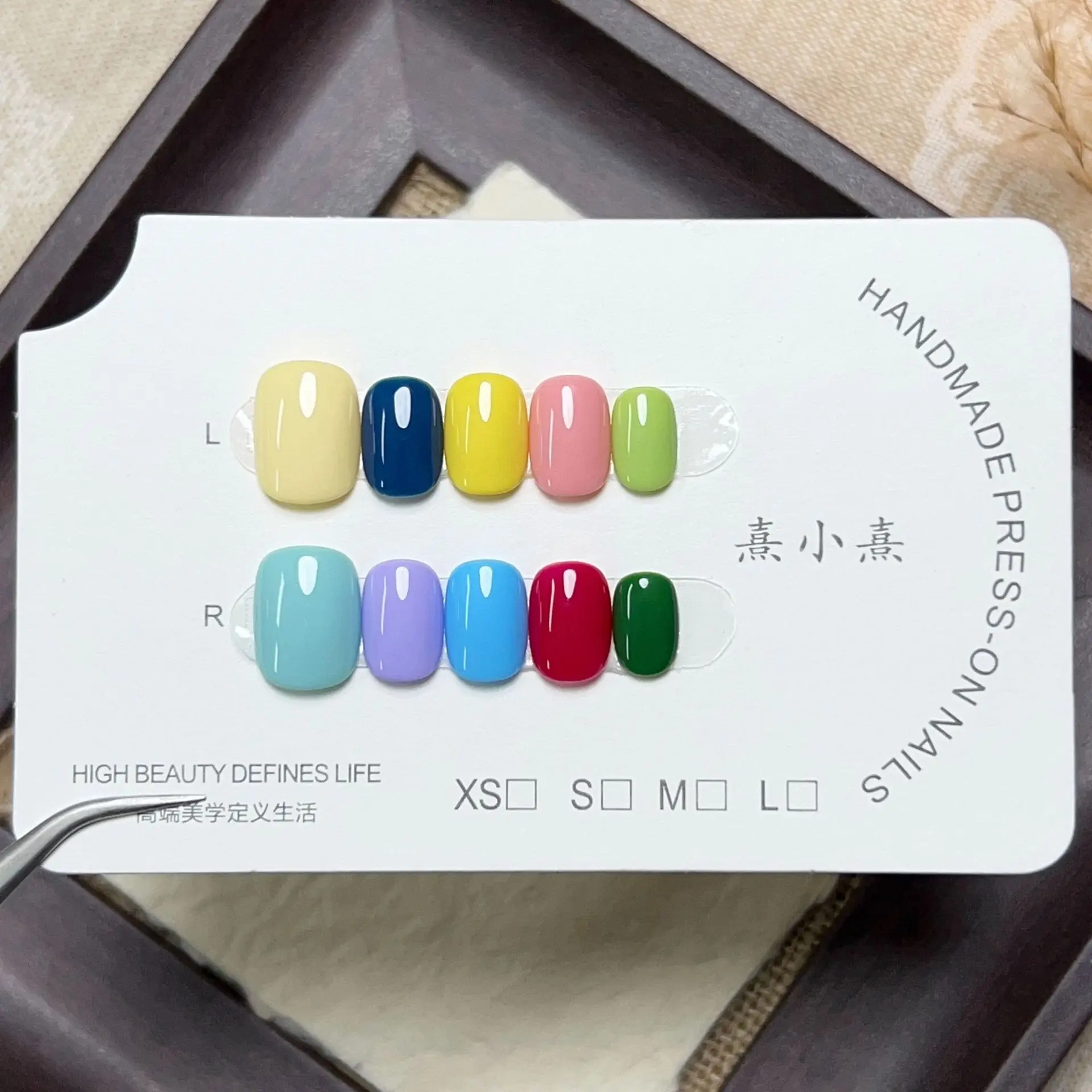 

10pcs Handmade Short Round Press On Nails Dopamine Candy Color Solid Color Design Lovely Fake Nails Wearable Nails Art Tips Girl