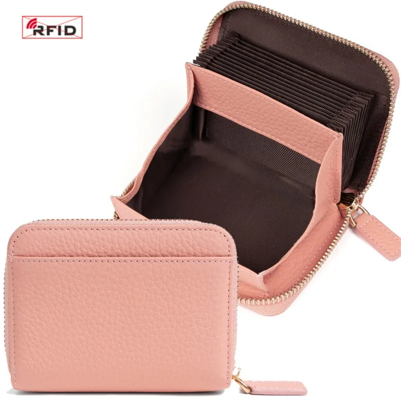 

Женский кошелек из натуральной кожи с блокировкой RFID, верхний слой из воловьей кожи, держатель для карт с несколькими слотами, большой вместительный кошелек на молнии