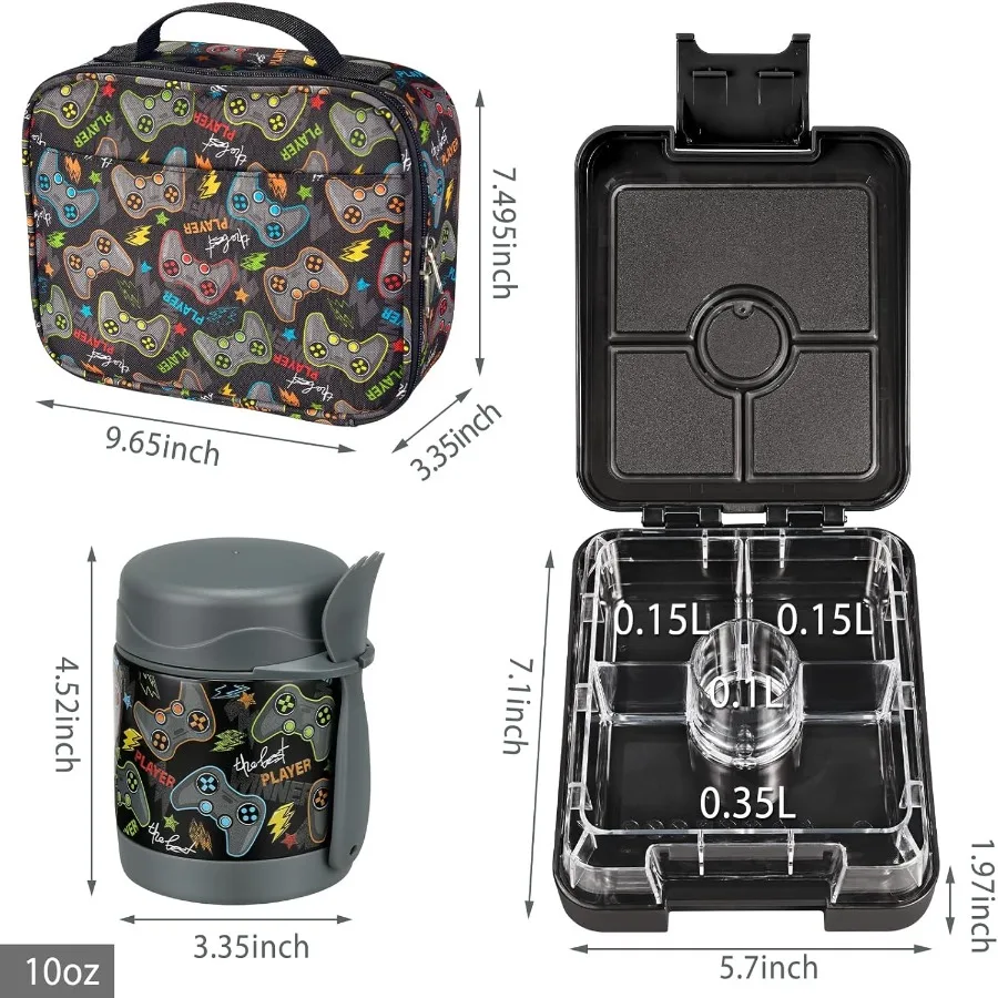 Set di contenitori per il pranzo Bento con contenitori per il pranzo termici a prova di perdite per zuppa da 10 once con design a 4 scomparti Thermo Hot Fo isolato